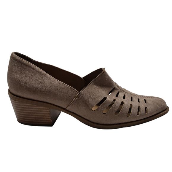 Maurices Bella Faux Suede Slip On Shoes7.5 M Chop Out Pointed Toe Block Heel - Picture 1 of 12